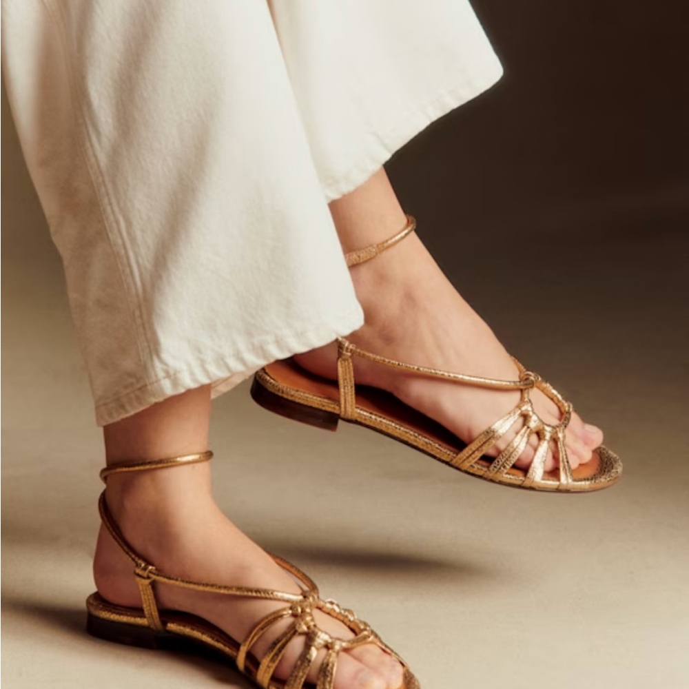 Sezane Gold Strappy Sandals